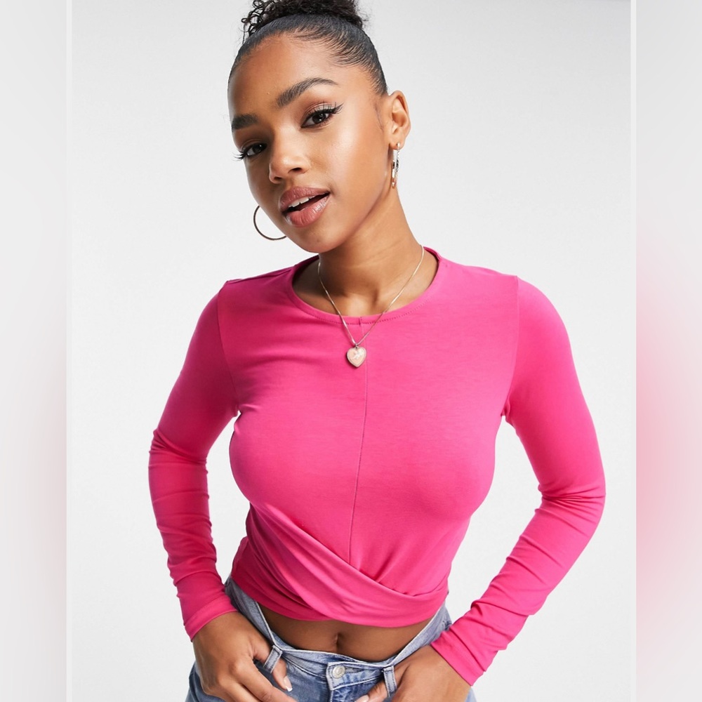 Stradivarius cropped t-shirt pink knit twist